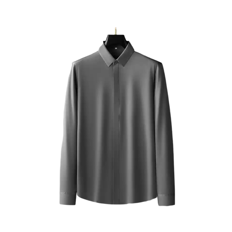 Gray free ironing white shirt seamless pressed ice silk high elastic solid color business slim casual long sleeve shirt