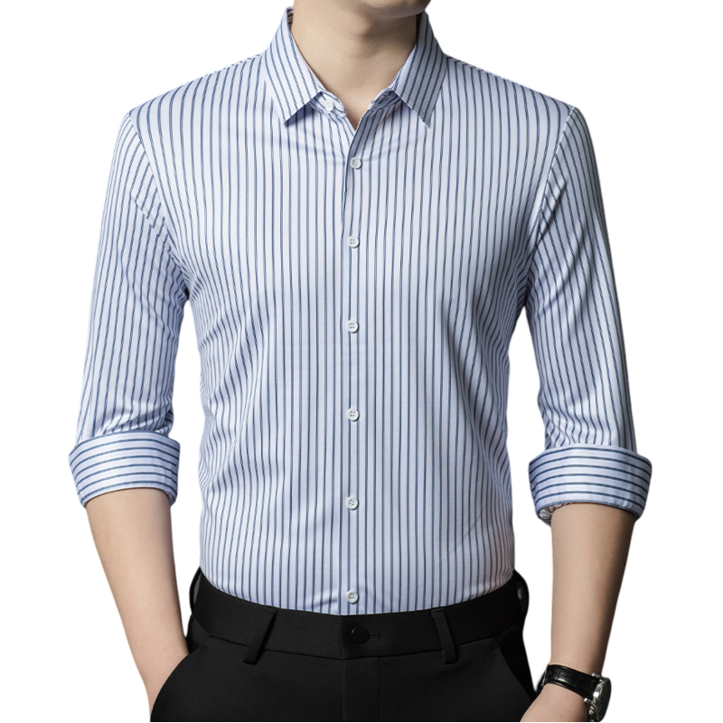 White Seamless Shirt Long Sleeve Tops Men's Business Casual Shirt