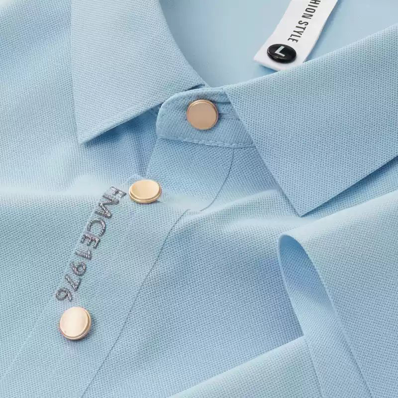 Sky Blue Ice Silk Seamless Polo Shirt Men's Short-Sleeved Summer New Business Casual Lapel Stretch T-Shirt Top Thin Section