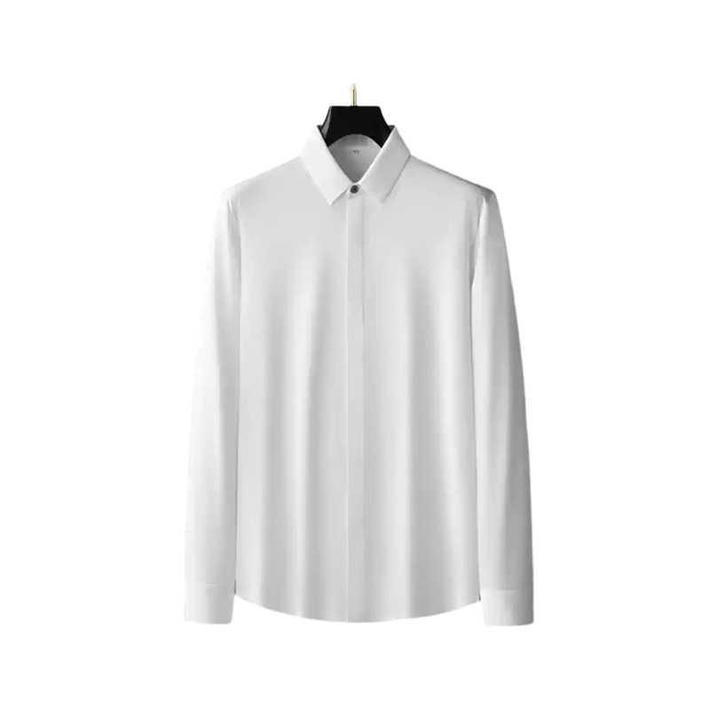 White light luxury free ironing white shirt seamless laminated ice silk high elastic solid color business slim casual long-sleeved shirt