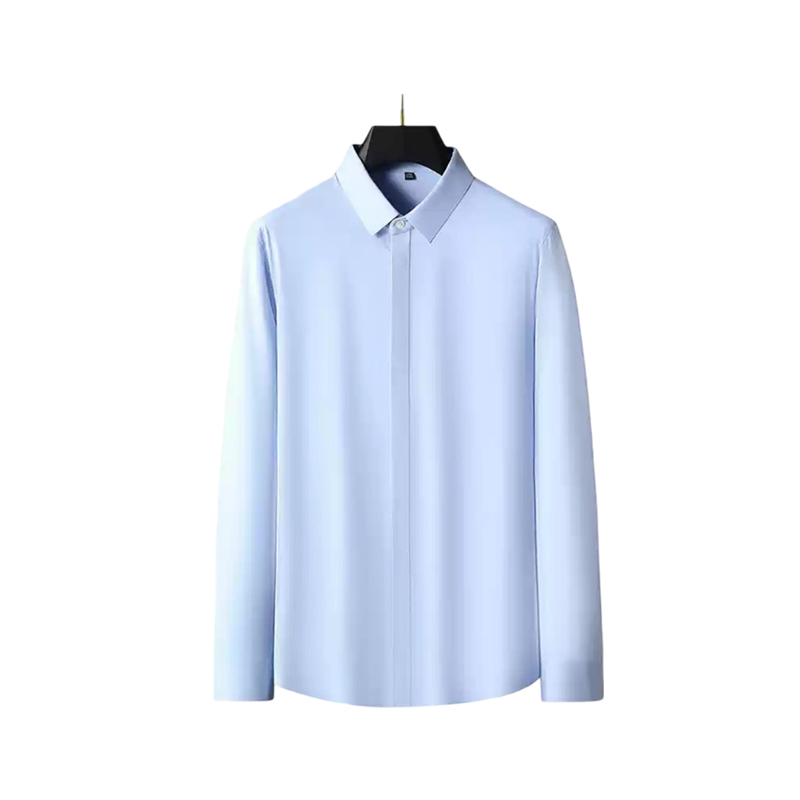 Light blue free ironing white shirt seamless laminated ice silk high elastic solid color business slim casual long-sleeved shirt